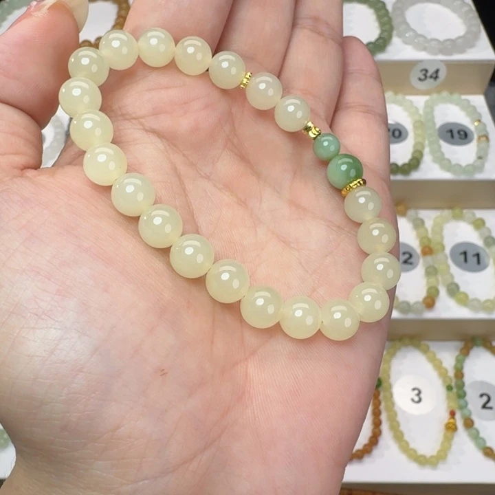 和田玉未镶嵌手串卡8浅黄口设计款