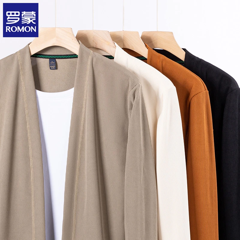 Romon/罗蒙新款秋冬商务男士假两件开衫休闲百搭针织回领开衫外套