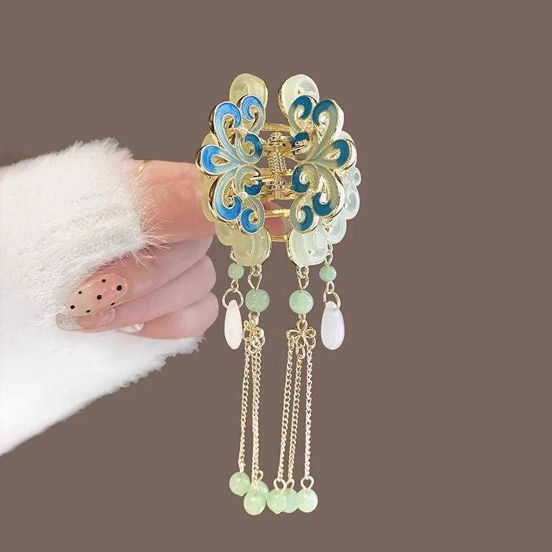 新中式蝴蝶步摇流苏抓夹女古风发饰适合旗袍汉服搭配发夹气质头饰