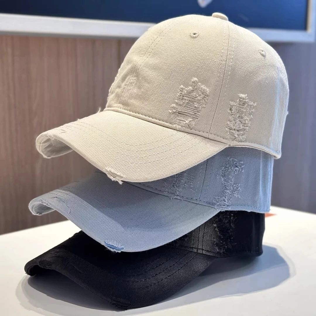 美式复古磨破做旧水洗棒球帽子女时尚百搭情侣街头潮流鸭舌帽男