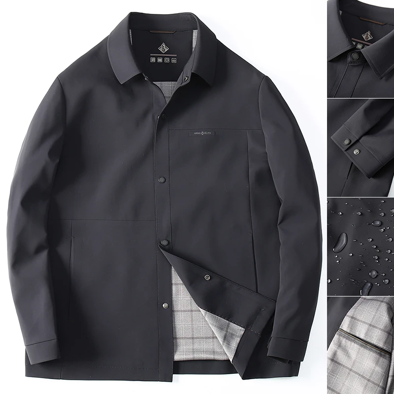 高端行政多功能牛奶丝防水抗皱弹力春装男商务休闲压胶夹克薄外套