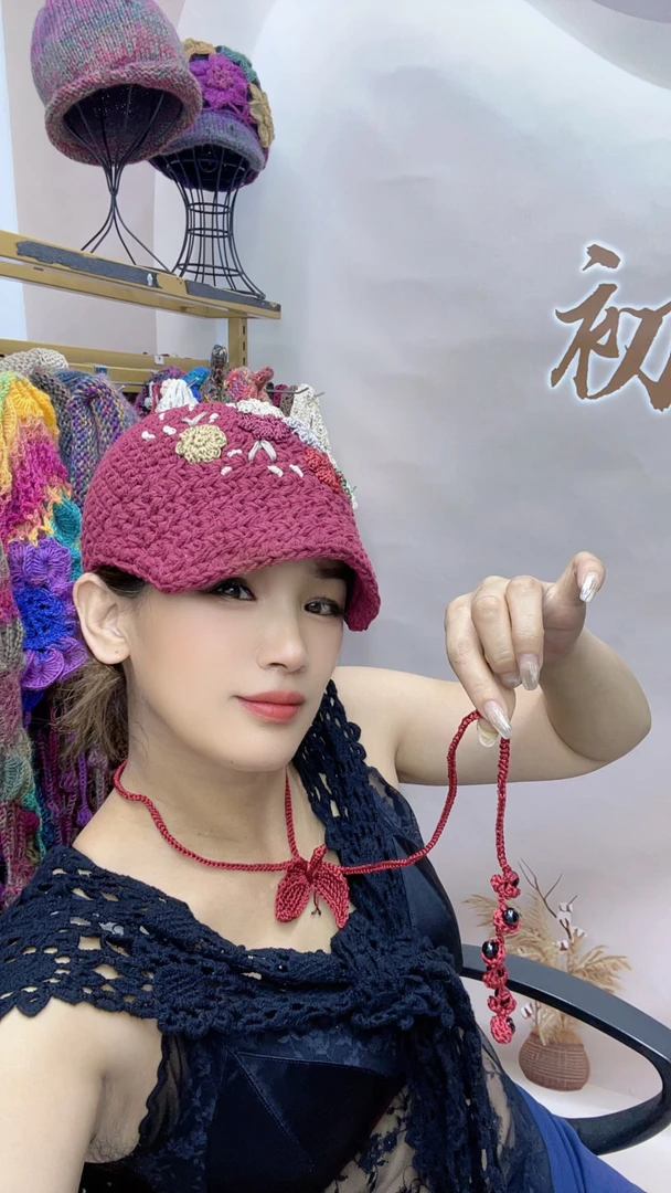 非金属涤纶项链 初夏原创手工钩织高级感颈链红色民族风