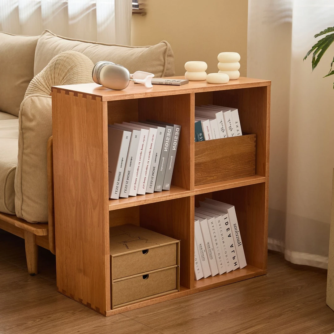 沙发旁柜实木格子柜矮书架落地置物柜子储物柜收纳柜书柜置物架