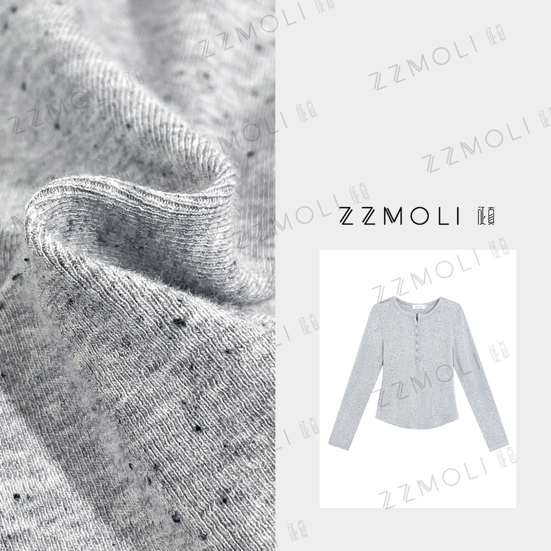 ZZMOLI时尚半开领纽扣花纱针织上衣女款长袖T恤洋气衣服ZBY90215
