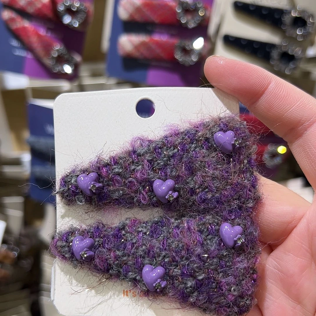 布艺非金属紫色爱心拜拜夹