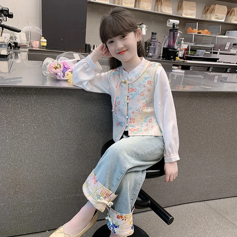 女童汉服2025新款春装儿童洋气国风中式套装春秋款女孩古风三件套