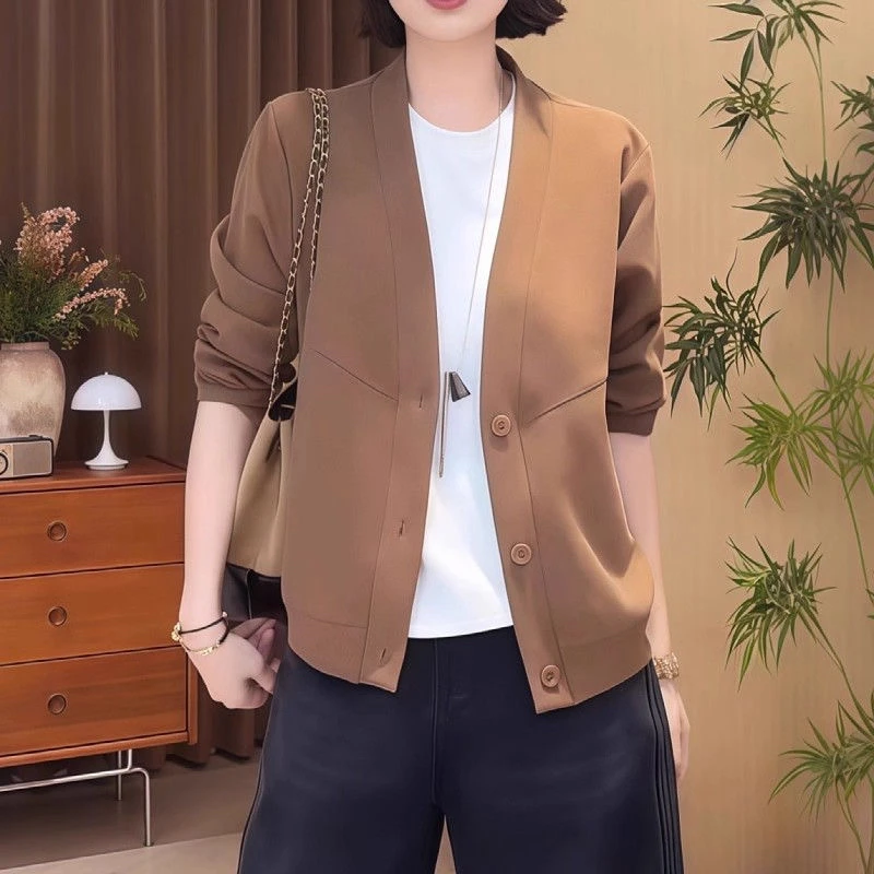 秋季色织修身小个子时尚短外套女通勤休闲纯色休闲风