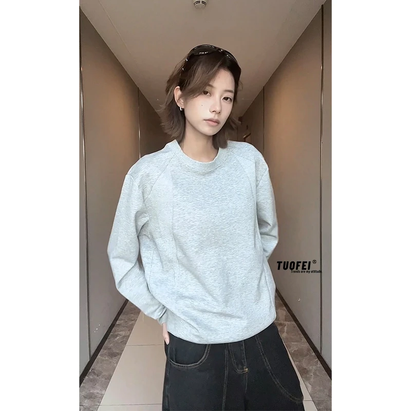 cleanfit美式重磅解构长袖T恤男潮牌boxy正肩卫衣宽松内搭打底衫