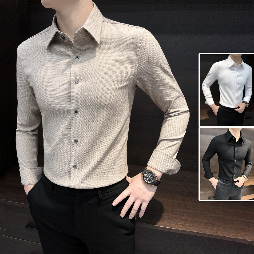 刺绣长袖衬衫男款秋季2025新款爆款商务休闲痞帅男装韩版男士衬衣