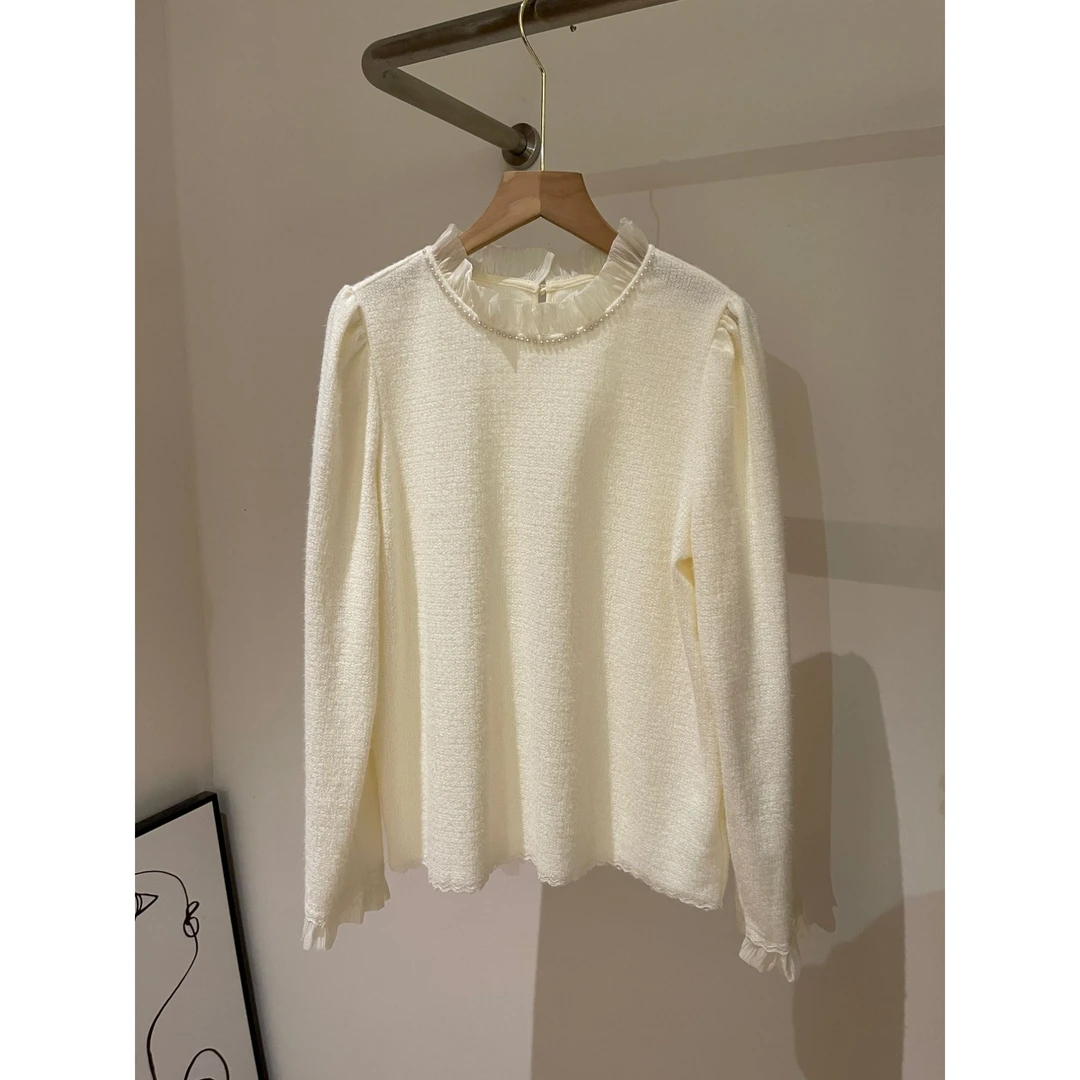 【初杏】花边领蕾丝打底衫2721私服号