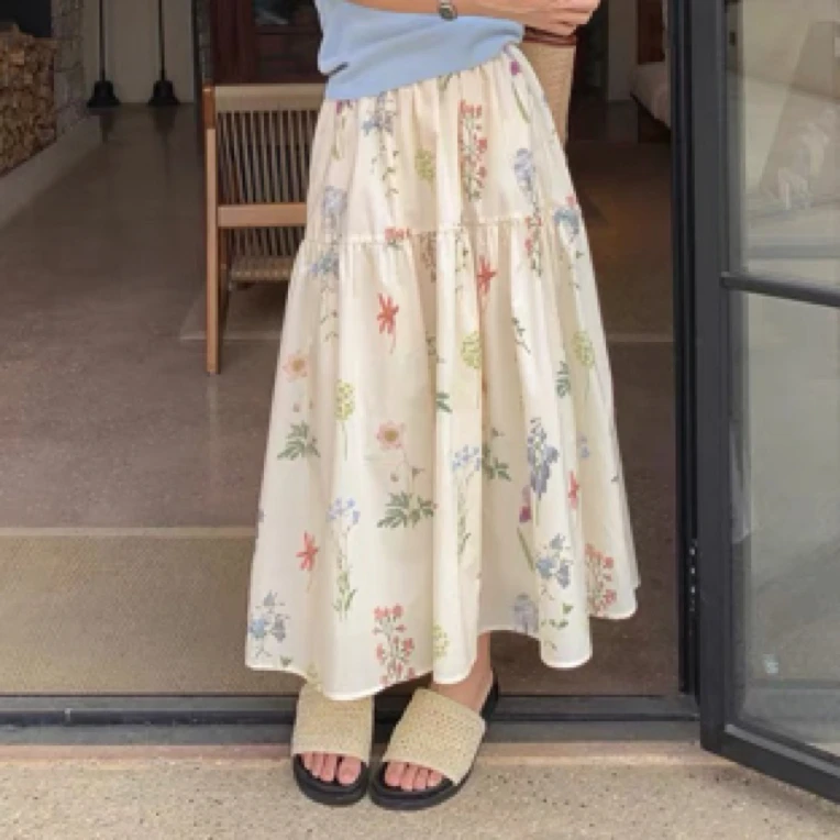 【小个子定制】碎花长裙A型半身裙套装百搭中长款质感洋气衣服女