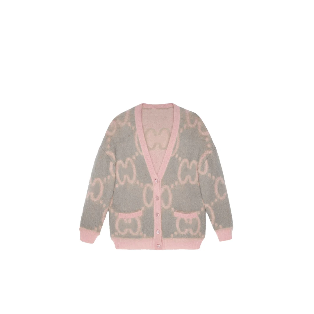 【浪潮】秋冬新款F复古字母V领套头慵懒风宽松针织衫389号