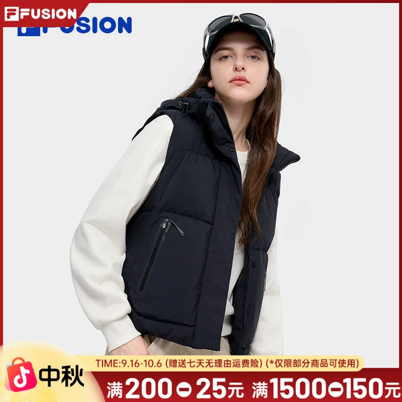 FILA斐乐女款运动时尚连帽保暖冬季户外潮流羽绒马甲T11W441901