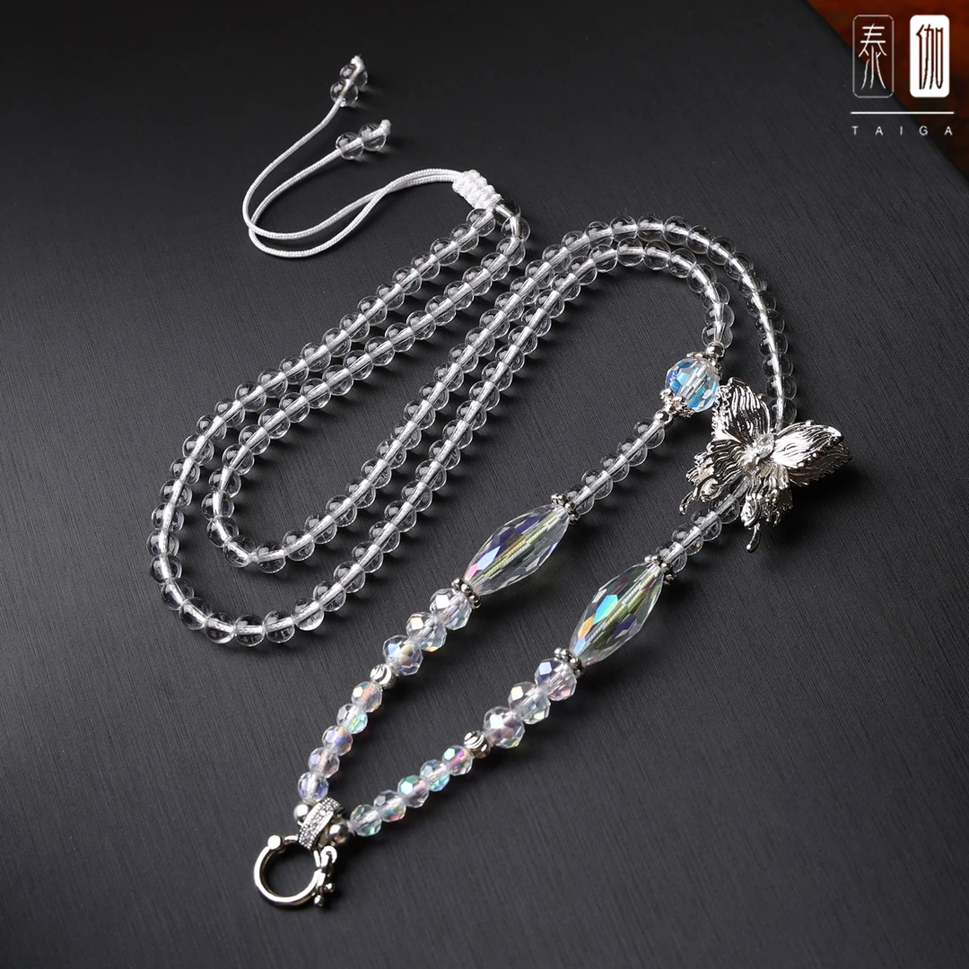 合金仿水晶项链 泰伽泰国佛牌链蝴蝶配饰刻面炫彩细链万能扣项链