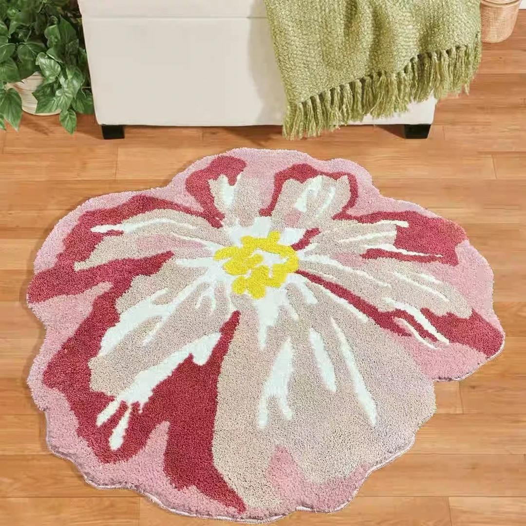 小清新植绒床边客厅家用田园风耐脏小花地毯垫卧室地垫80*80cm