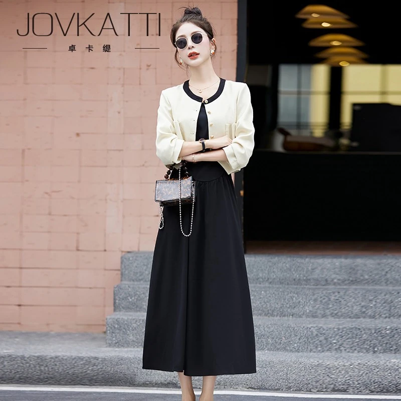 小香风时尚套装裙子2025秋季新款洋派短外套黑色背心裙两件套