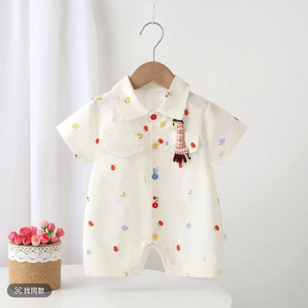 【咪】夏季新款婴幼儿连体男女宝宝洋气韩版爬服哈衣翻领外出服