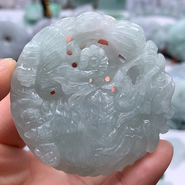 翡翠未镶嵌颈饰如意龙鱼两面工艺福利