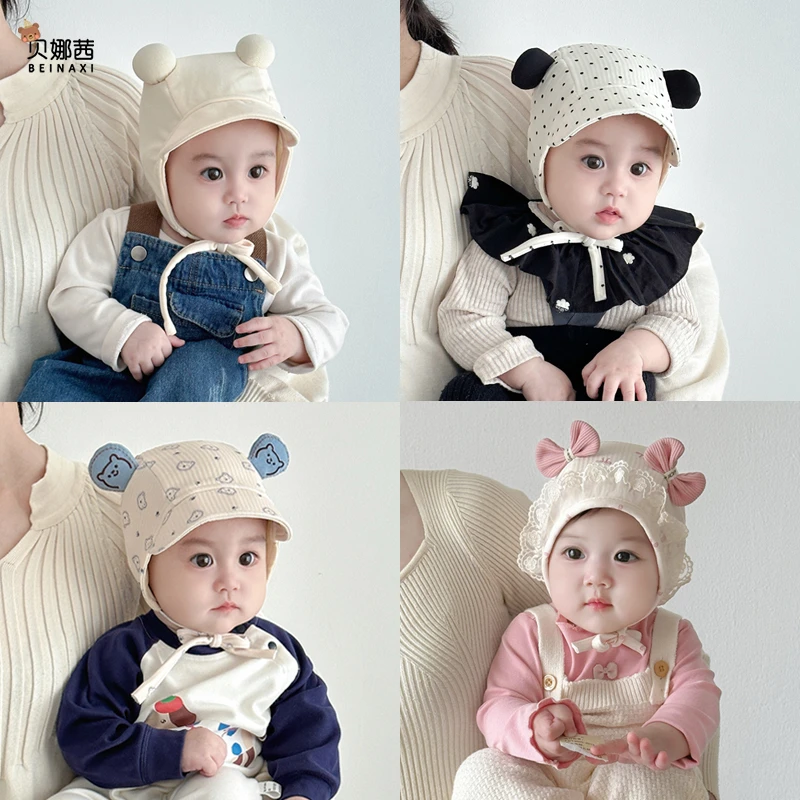 Beinaqian/贝娜茜婴儿帽子春秋季薄款宝宝男胎帽护耳帽婴儿女外出