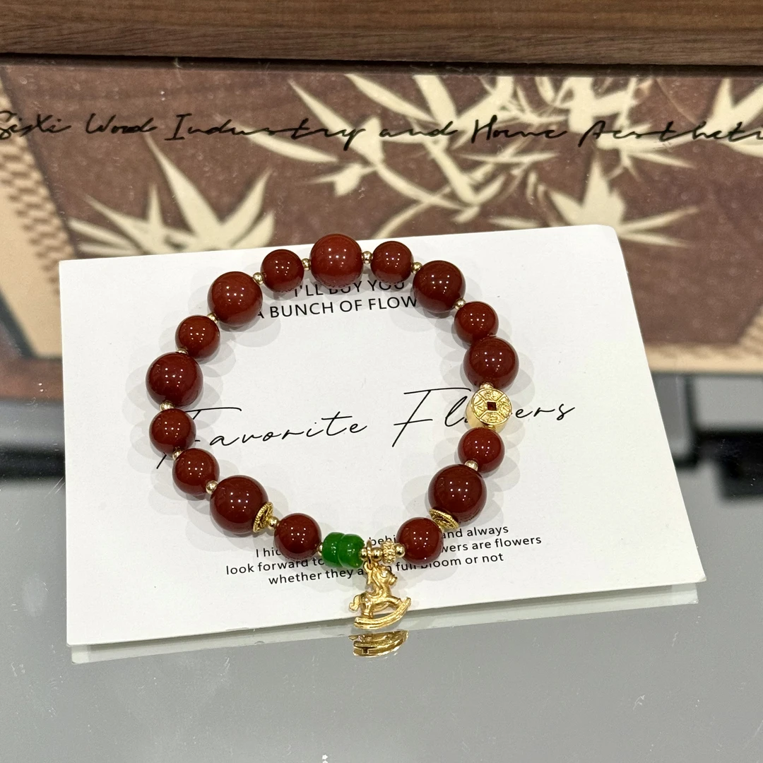 高货南红玛瑙单圈配小马女款精美百搭气质手链 多样性发一SL145