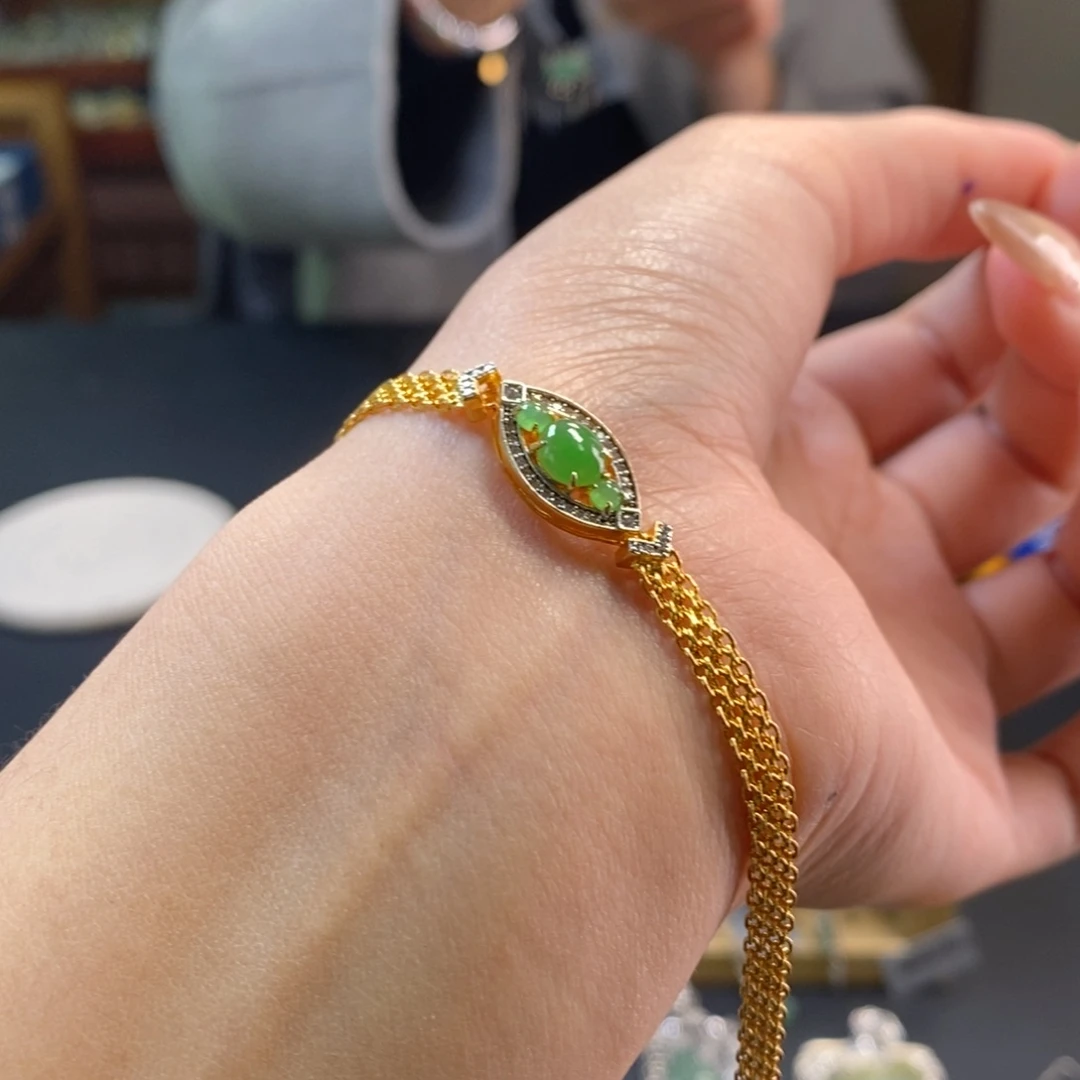 翡翠银S925镶嵌手链14555