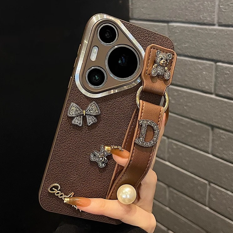 适用华为Pura70pro+新款手机壳p60p50荣耀100/90棕色金属小熊40pr