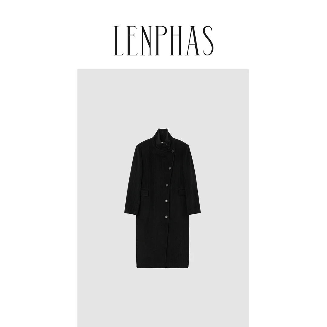 【LENPHAS】简约廓形暗织条长款大衣