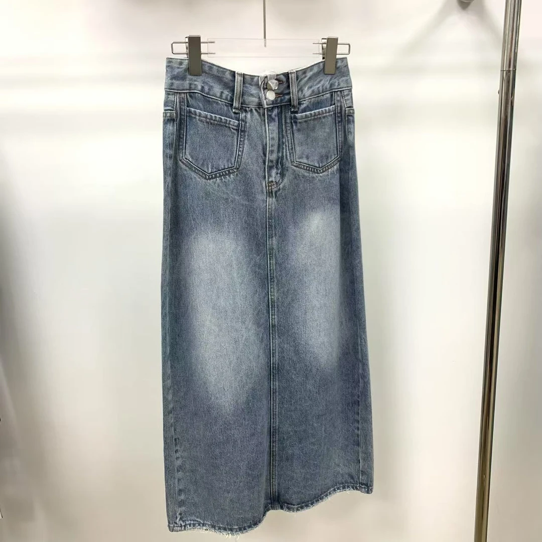 66907 女装春季气质高腰裙子牛仔裙长裙