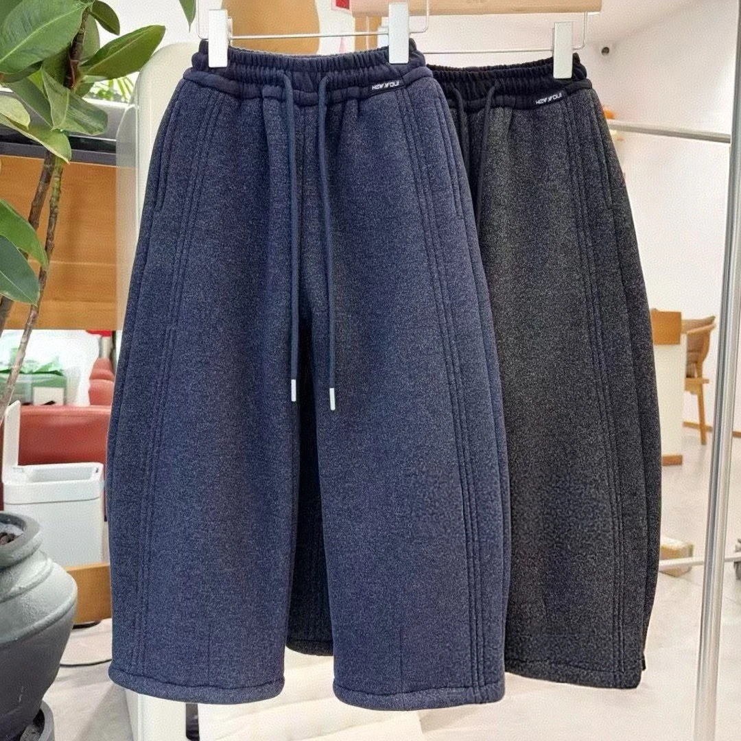 【特厚款】儿童一体绒加厚休闲弯刀裤2025冬季男女童韩版时尚长裤潮