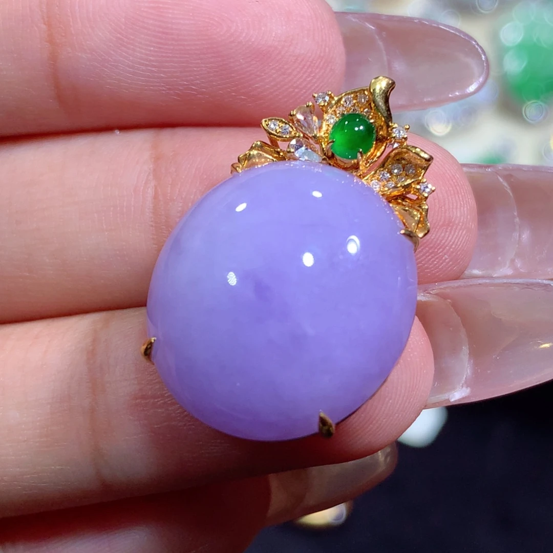 翡翠18K金镶嵌吊坠(不含链)