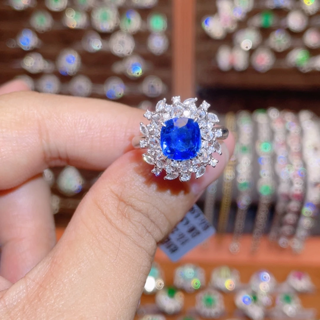 戒指蓝宝石18K金镶嵌2.17ct 皇家蓝 两用