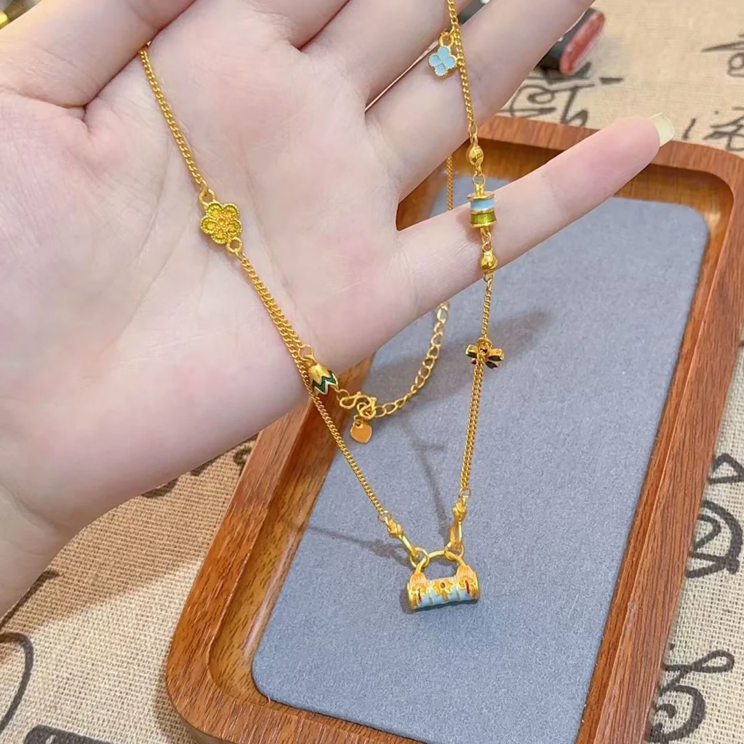 蓝色繁花锁包项链（无礼盒）JS069