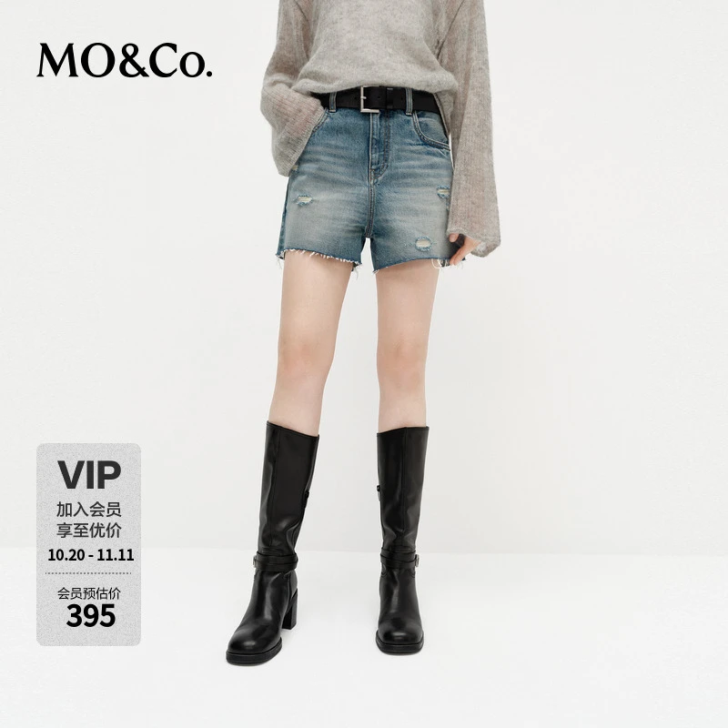 MOCO牛仔短裤2025春新品做旧磨破剪脚无弹棉质宽松中腰MBE1SOTT01