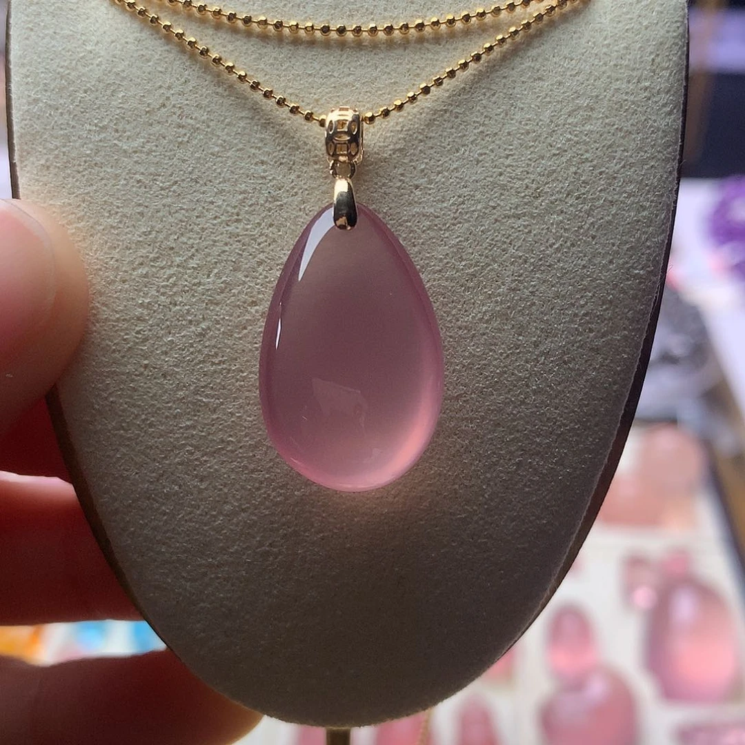 水晶吊坠(不含链)18K金镶嵌粉水晶