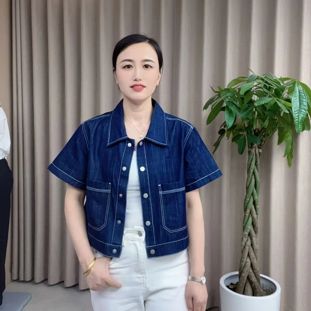 2025年夏季短袖天丝牛仔短袖短外套衬衫式女蓝色时尚休闲百搭