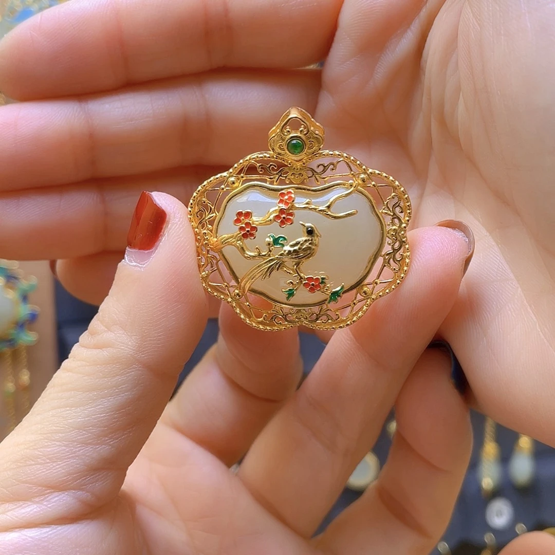 和田玉银S925镀金镶嵌颈饰