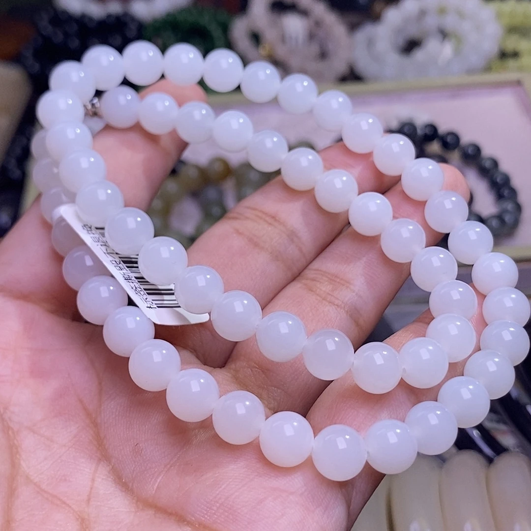 和田玉未镶嵌颈饰羊脂级白玉约8mm妈妈项链