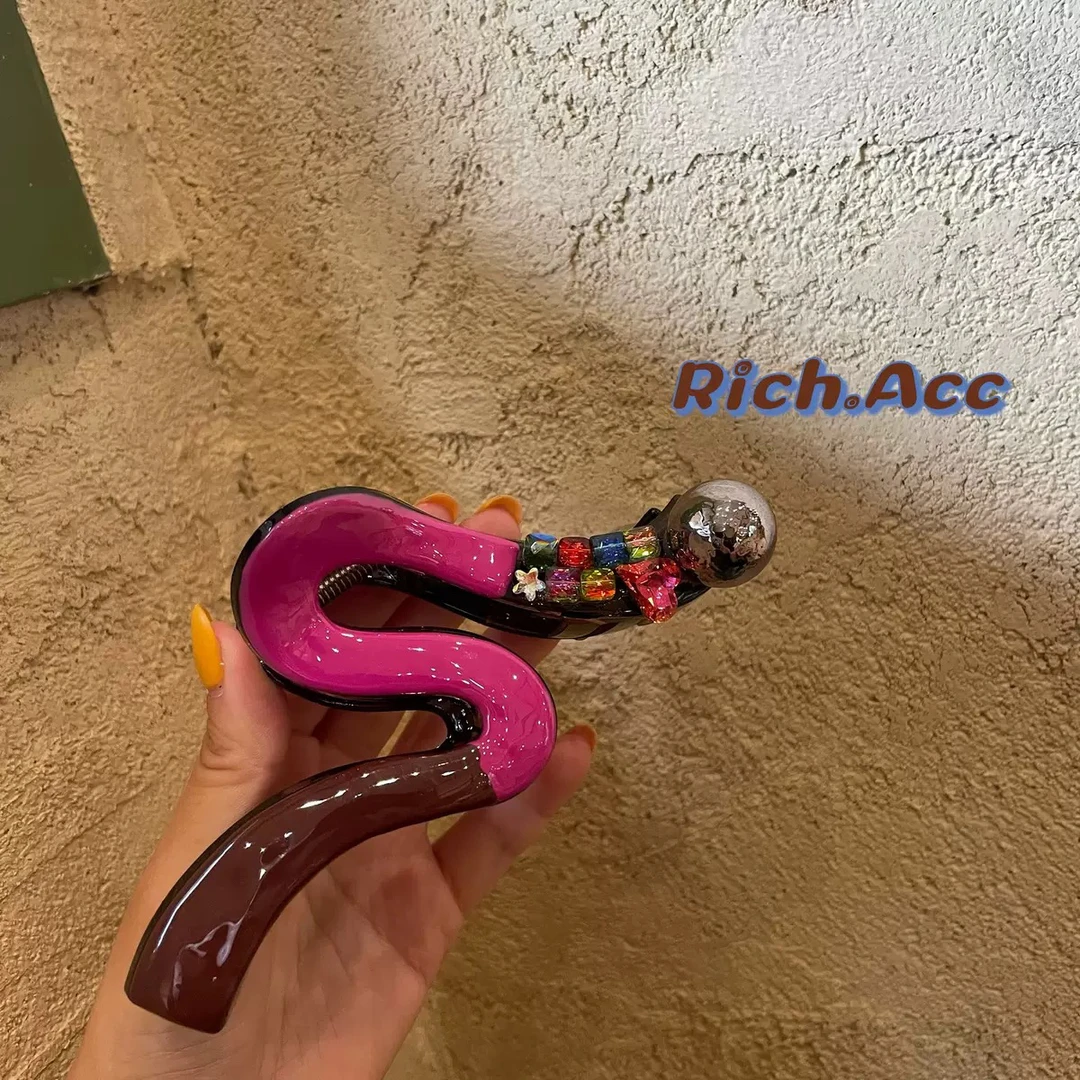 【实拍】出口韩国高品质轻奢闪钻撞色滴油波浪大发抓发饰鲨鱼夹