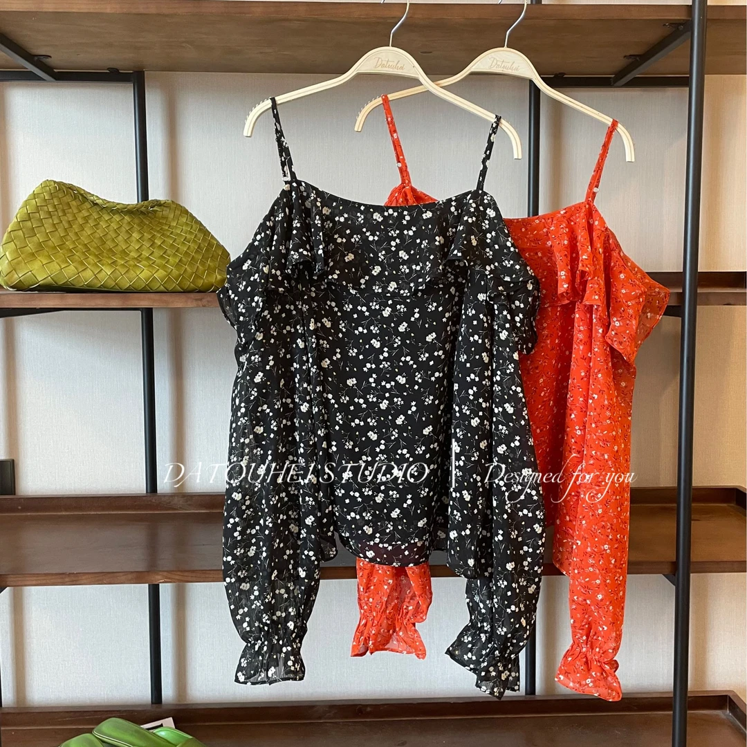 大头黑STUDIO女碎花荷叶边法式夏季衬衫女装气质穿搭D225X09627