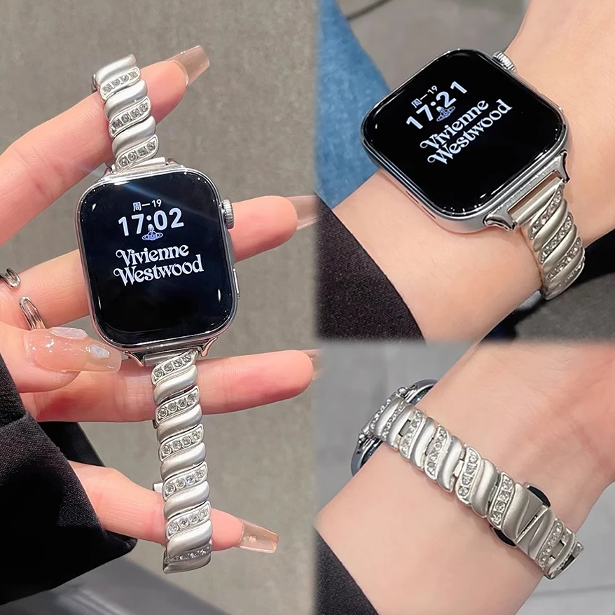 适用华为fit4表带fit3细款智能手表腕带watchFIT规则镶钻金属表带