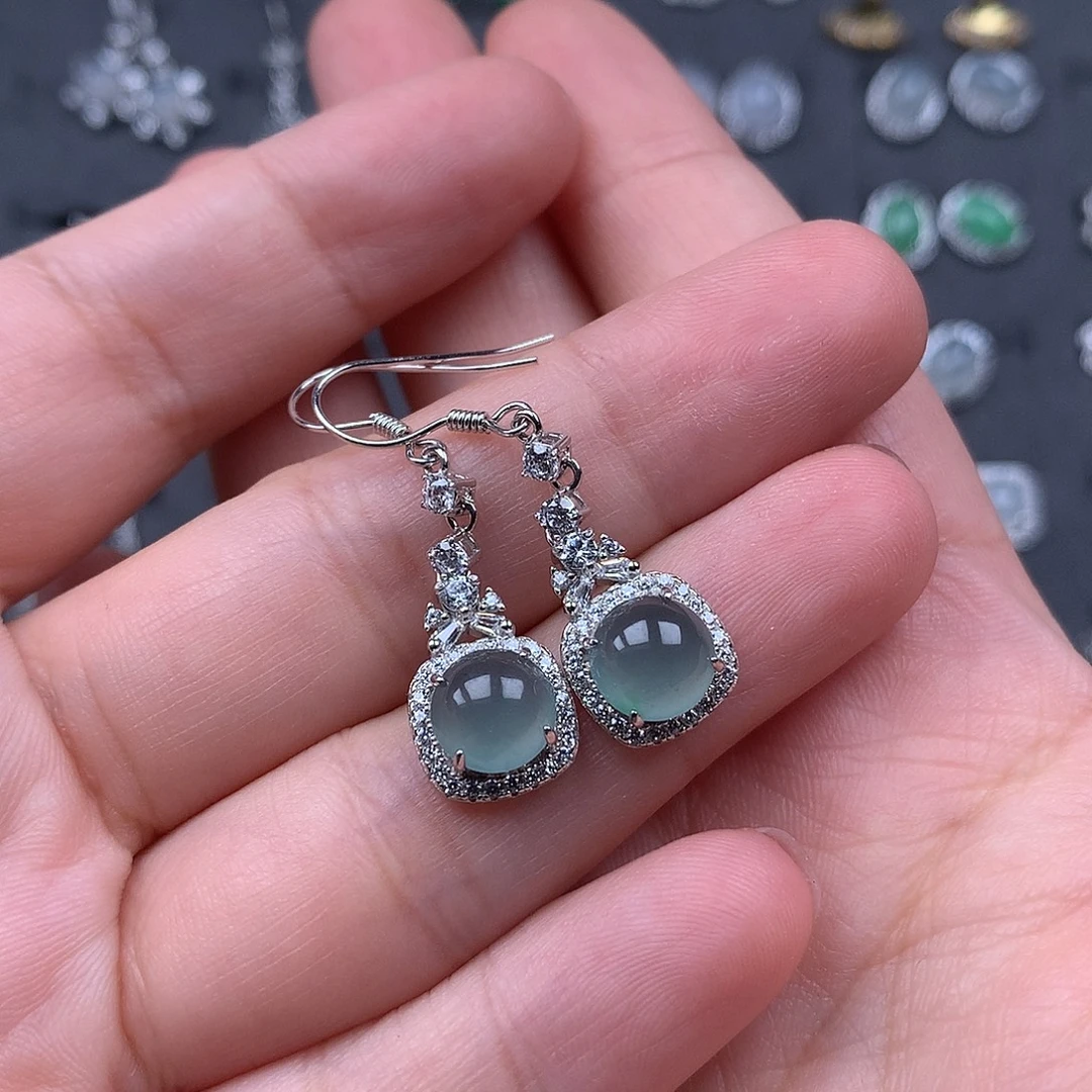 锦***想银S925镶嵌翡翠耳饰