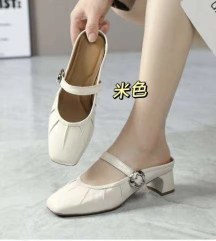 方头半高跟凉拖鞋包头低跟时装凉鞋百搭外穿