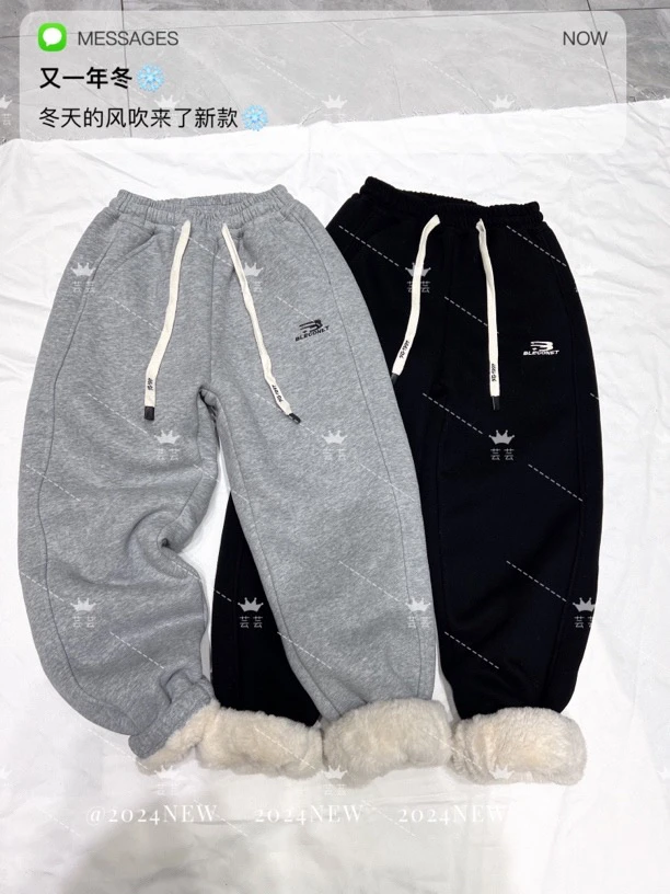 2024新品加厚仿兔毛牛津口亲子休闲卫裤儿童休闲裤时尚百搭宽松