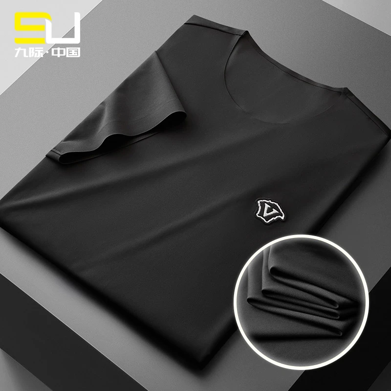 高端男士大码冰丝简约短袖男士夏季薄款休闲中式圆领上衣T恤男装
