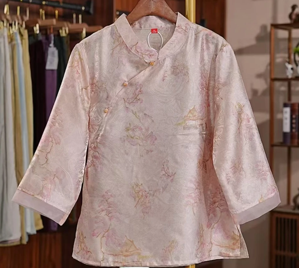 （入画江南）新中式早秋新款提花气质高级感打底上衣