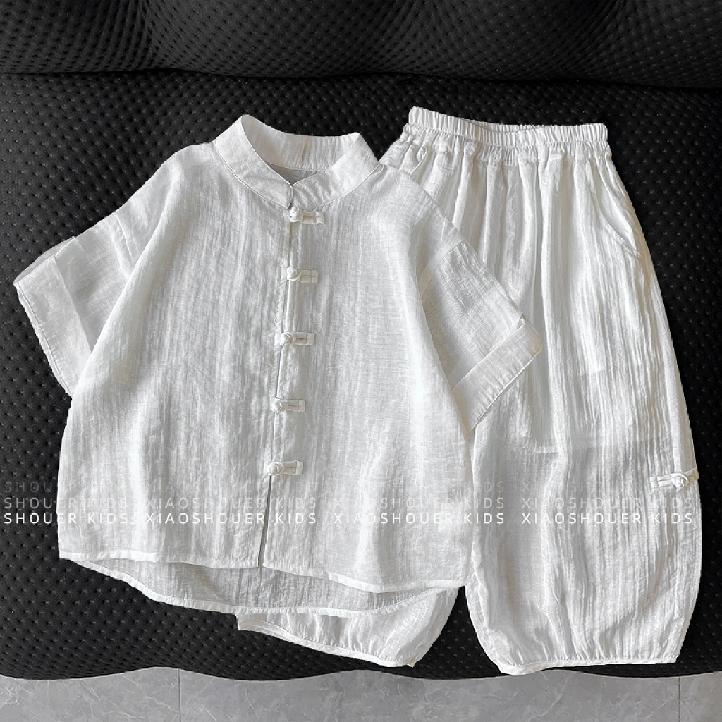 【小首尔】现货-夏季男女童新中式宽松两件套九分裤组合套装ZH0691