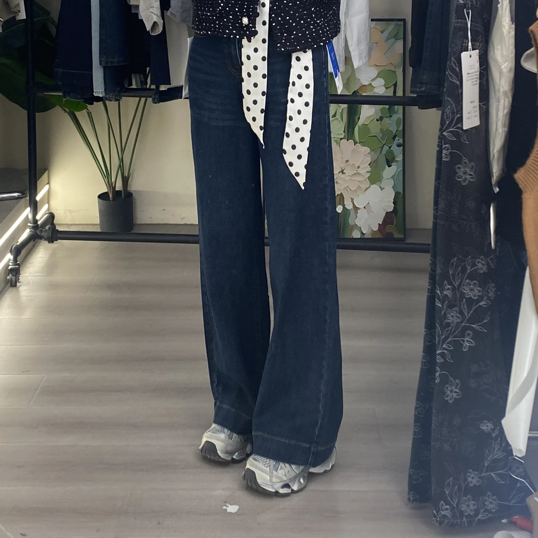 9919直筒翻边牛仔裤高腰
