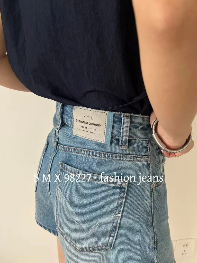 N+定制 98227激光扫描刺绣磨毛短裤夏季牛仔裤韩女装裤子