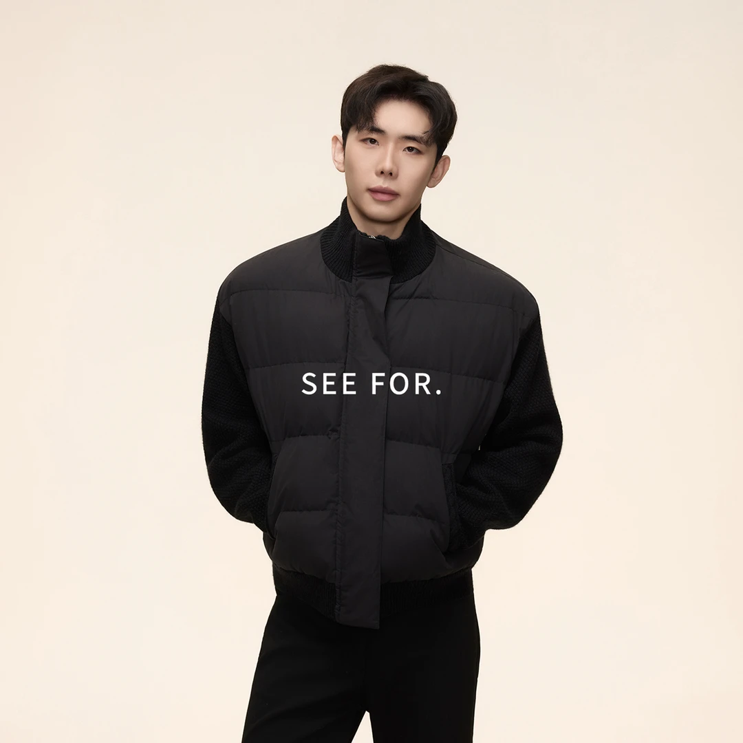 SEE FOR 拼接针织面 老钱风排骨棉服男冬季高级感加厚飞行员外套