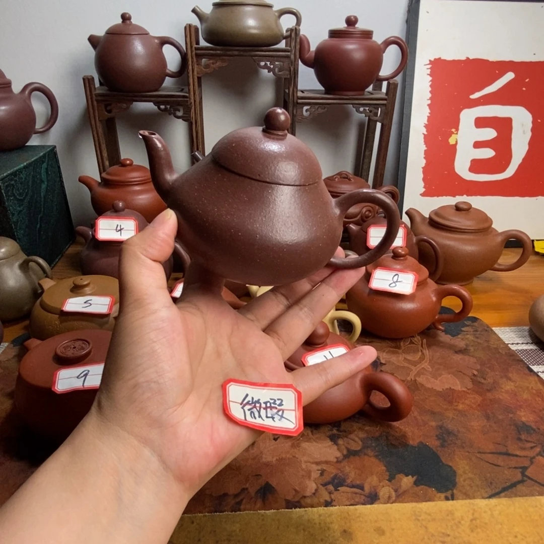 茶壶紫砂天青矮梨 半手工 微瑕